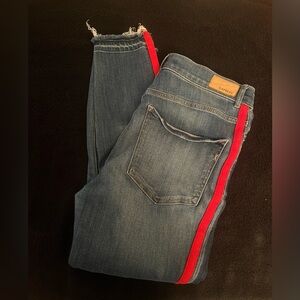 Express Sporty Red Stripe Jeans Distressed Hem Denim 12
